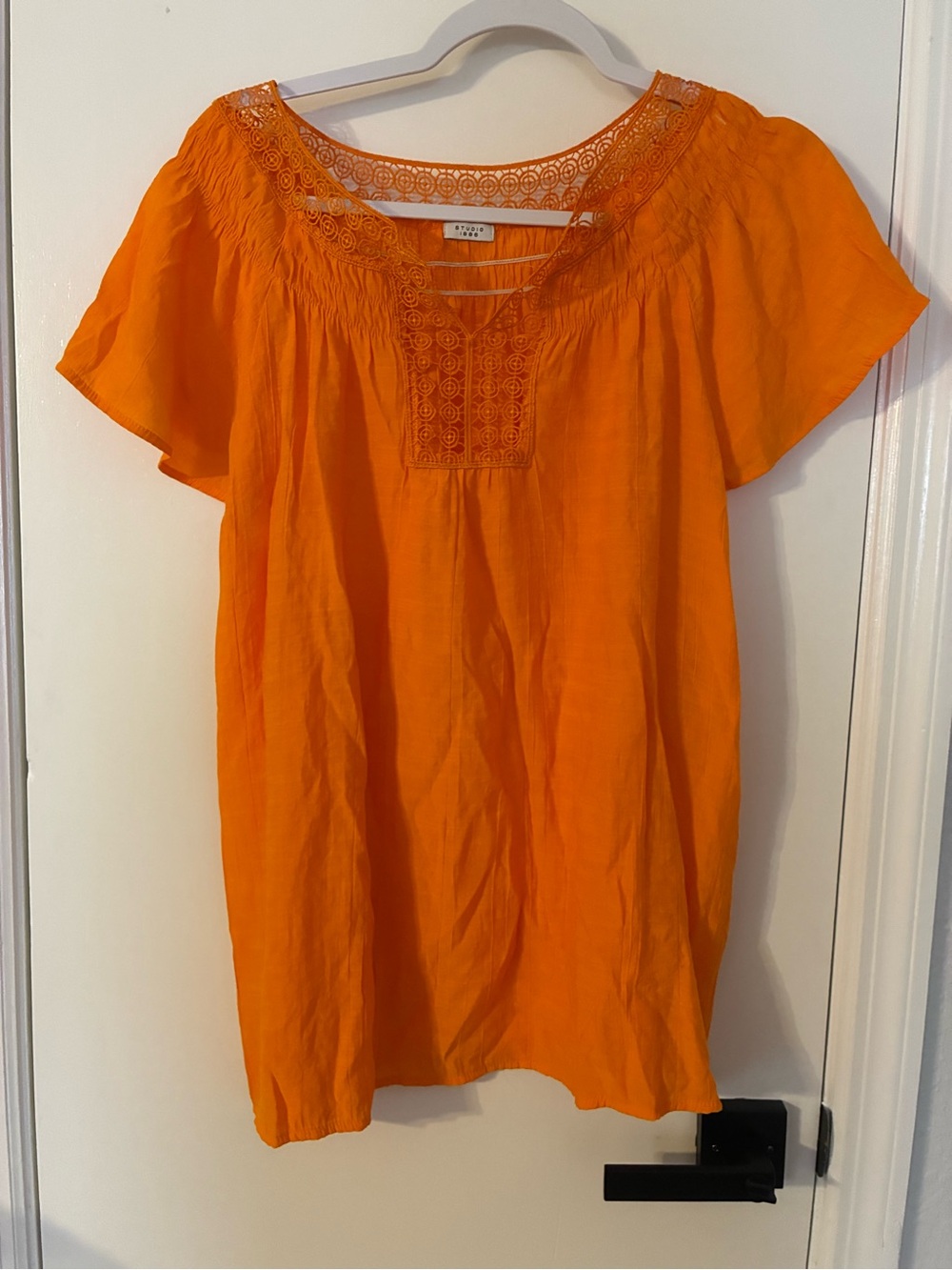Bright Orange Lace-trimmed Women’s Peasant Top